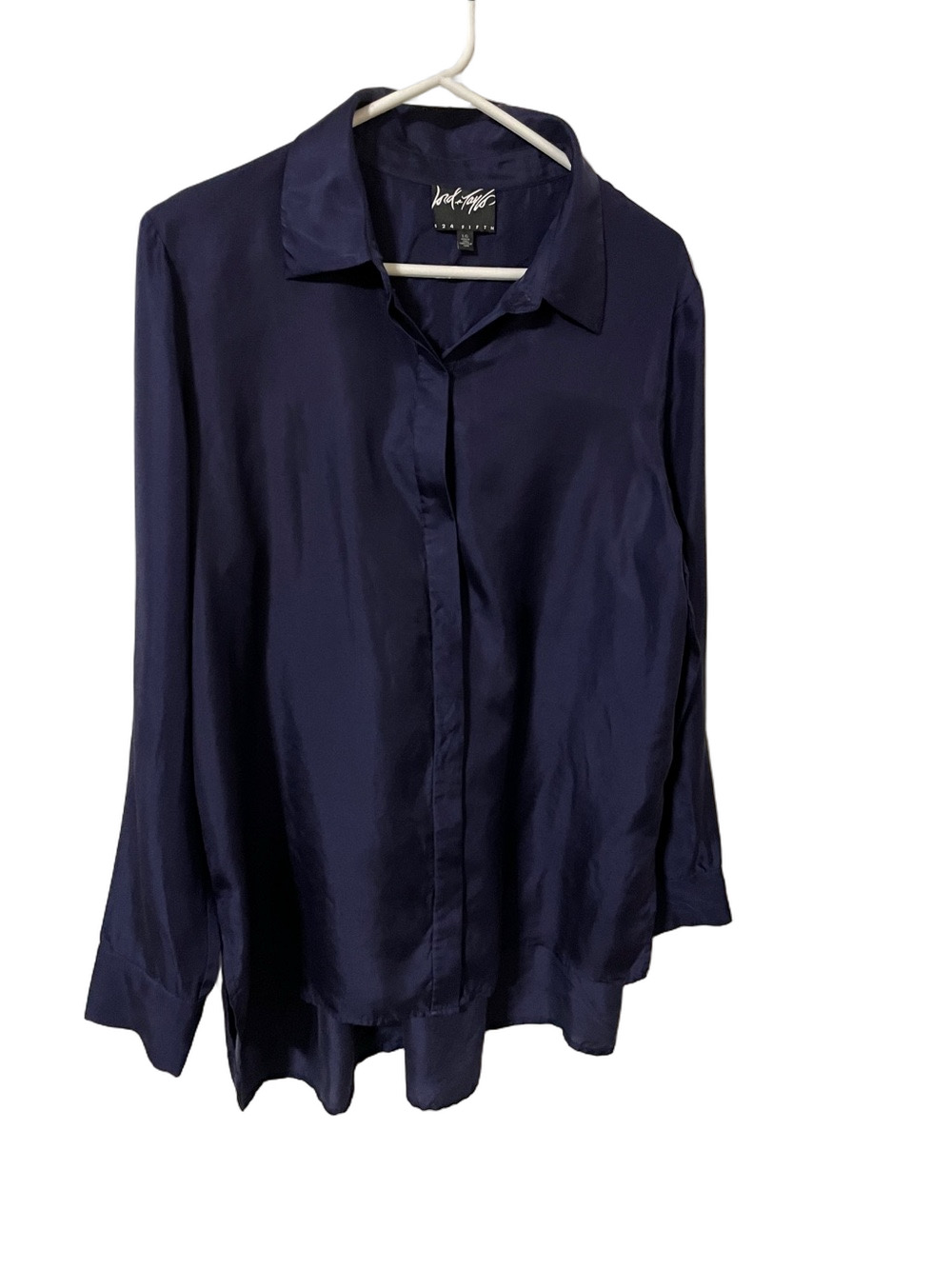 Lord & Taylor Dark Blue Silk Blouse Size Large